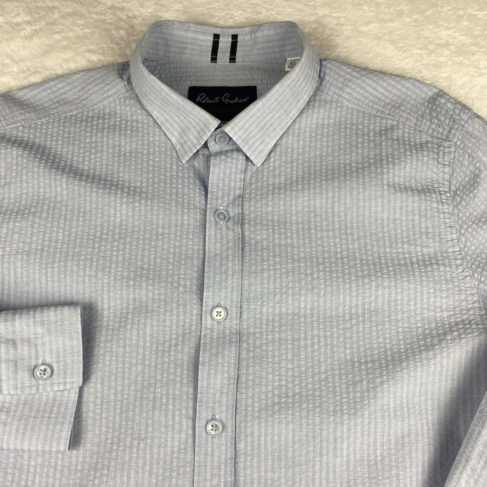 Robert Graham Modern Americana Shirt Mens XL Blue Seersucker Tailored Fit